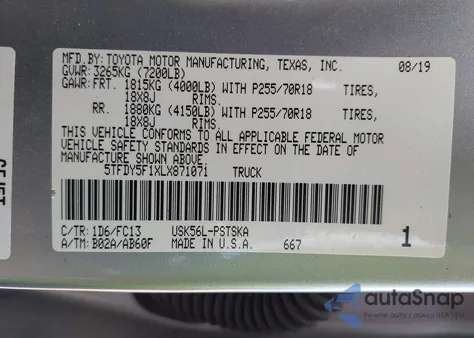 2020 Toyota Tundra Sr5 из США, поврежденный, VIN 5TFDY5F1XLX871071